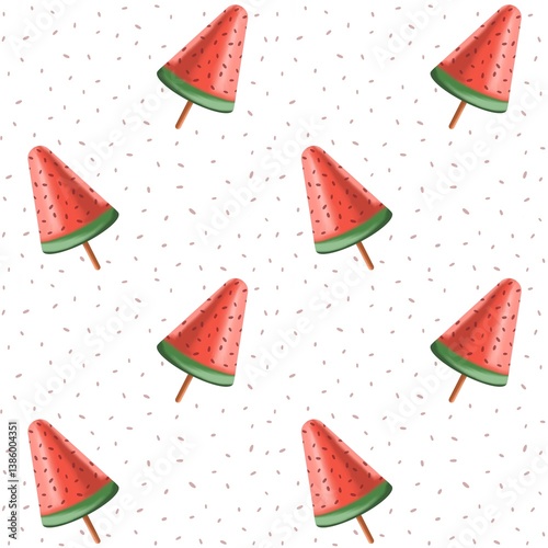 Summer seamless pattern with ice cream watermelon