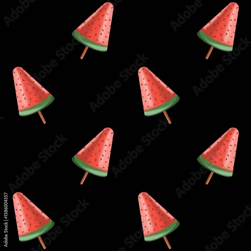 Summer seamless pattern with ice cream watermelon