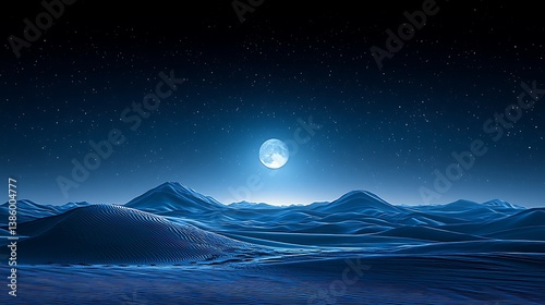 Vast desert dunes glowing under a starry sky at midnight
