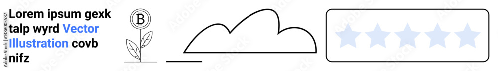 Obraz premium Coin with B symbol near growing plant, simple cloud outline, and five-star rating design. Ideal for sustainability, ecology, feedback, branding, certification, environment simple landing page