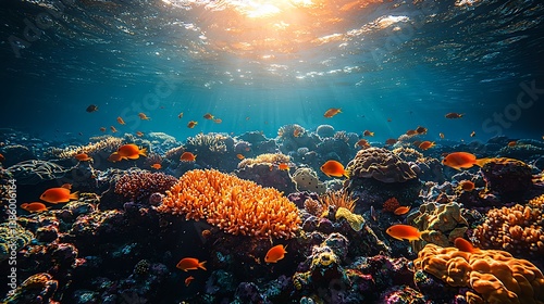 Vibrant coral reef teeming with exotic marine life