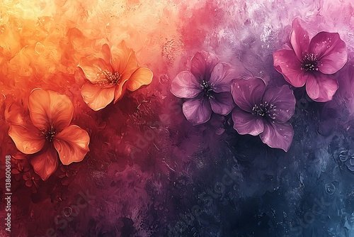 Vibrant floral pigments softly blending on a textured wet canvas