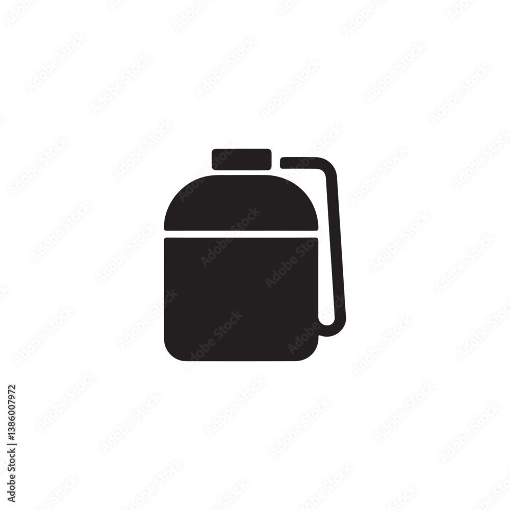 Simple Black Silhouette of a Military Water Canteen.A solid black silhouette of a military-style water canteen. Simple Black Silhouette of a Military Water Canteen.A solid black silhouette of a military-style water canteen.