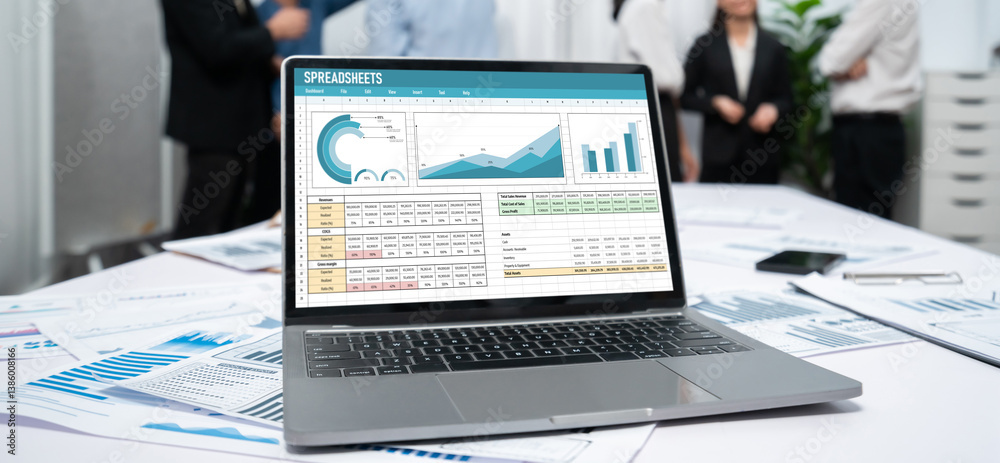 Spreadsheet document information financial startup concept. data and graphs in spreadsheet documents for online analysis project dashboard accounting digital brisk