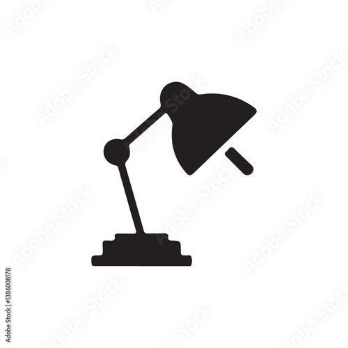 Simple black and white desk lamp icon.A solid black silhouette of a desk lamp.