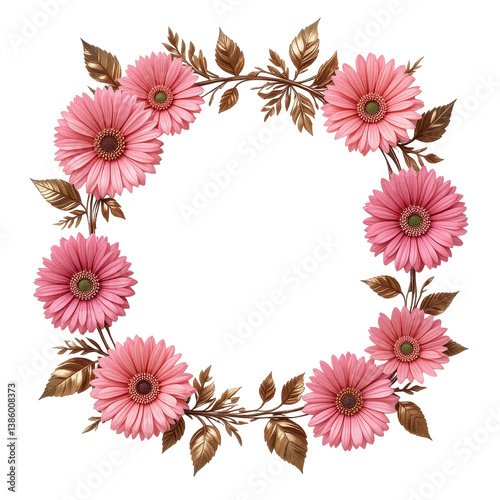 Elegant Pink Daisy Frame with Bronze Leaves