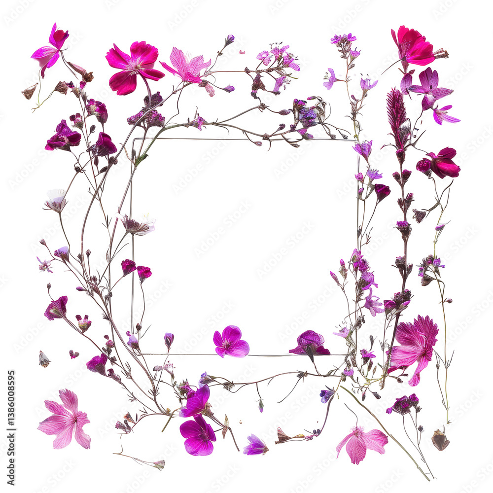 Rustic Wildflower Square Frame with Pink Blossoms Rustic Wildflower Square Frame with Pink Blossoms