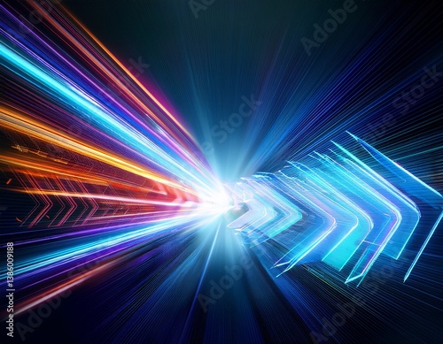 dynamic arrows in motion with vibrant colors and light effects