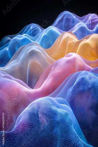 Vivid prismatic waves with scattered floating dots and energy