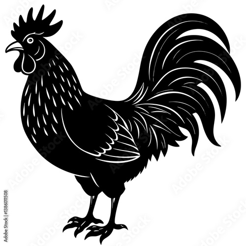 Rooster Vector Illustration - Cartoon, Clipart & Line Art Printable Graphic Design