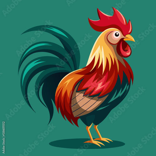 Rooster Vector Illustration - Cartoon, Clipart & Line Art Printable Graphic Design