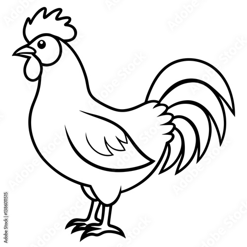 Rooster Vector Illustration - Cartoon, Clipart & Line Art Printable Graphic Design