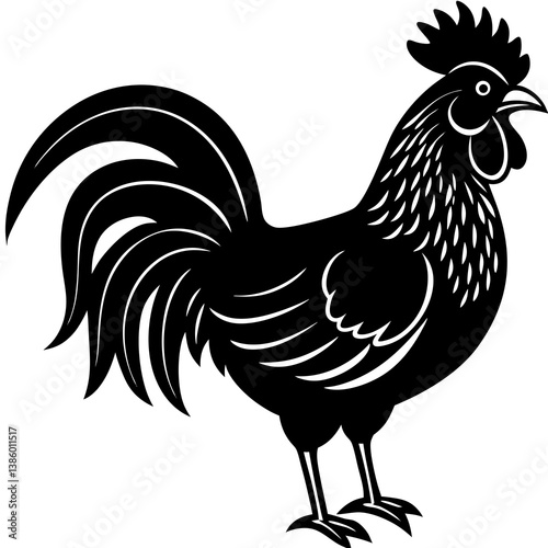 Rooster Vector Illustration - Cartoon, Clipart & Line Art Printable Graphic Design