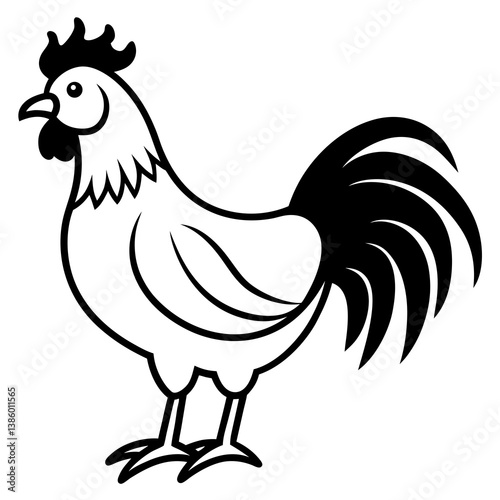 Rooster Vector Illustration - Cartoon, Clipart & Line Art Printable Graphic Design