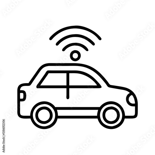 Autonomous vehicle icon: smart car with wifi signal for self driving technology and connectivity concept