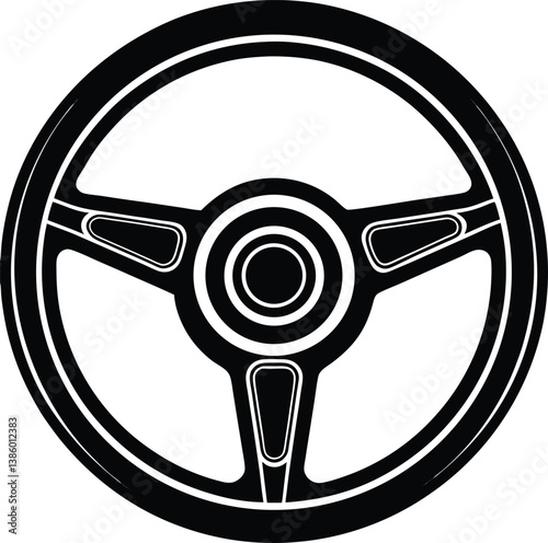 Car Steering Wheel Silhouette Vector – High-Quality Black Design