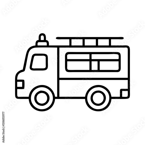 Outline fire truck vector illustration for emergency services and transportation designs and coloring pages