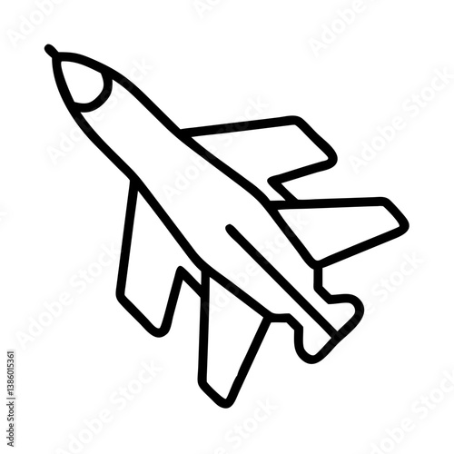 Outline drawing of a fighter jet airplane vector illustration for graphic design and art projects use