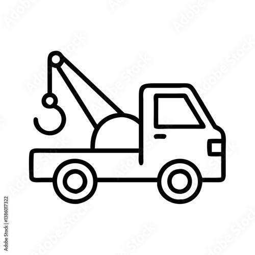 Outline tow truck vector illustration for roadside assistance and vehicle recovery services concept design