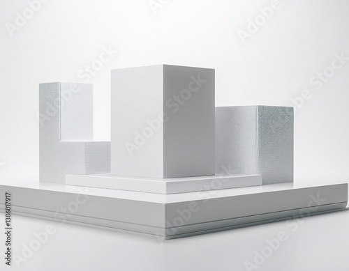 white podium stand 3d cube pedestal display isolated on white background column platform pillar for display product