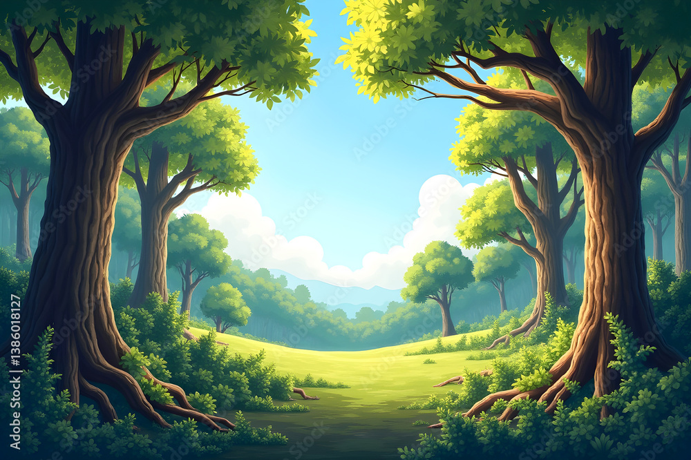 Naklejka premium summer landscape with trees and blue sky