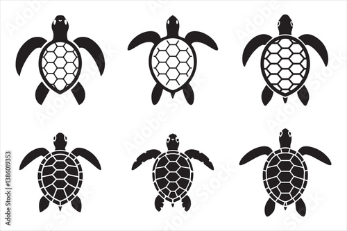 Sea turtle silhouette icon Set marine animal vector illustration