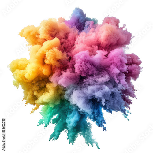 Vibrant rainbow colored smoke cloud creating an artistic and colorful atmosphere for creative photography transperent background