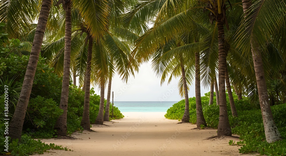 Obraz premium Palm-Lined Path to Paradise AI Generated