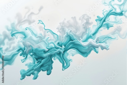 Abstract turquoise and white fluid splash with smooth shapes and flowing motion on a soft gradient background. Concept of creativity and motion. Ai generative