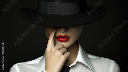 Chic woman with a hat  red lips