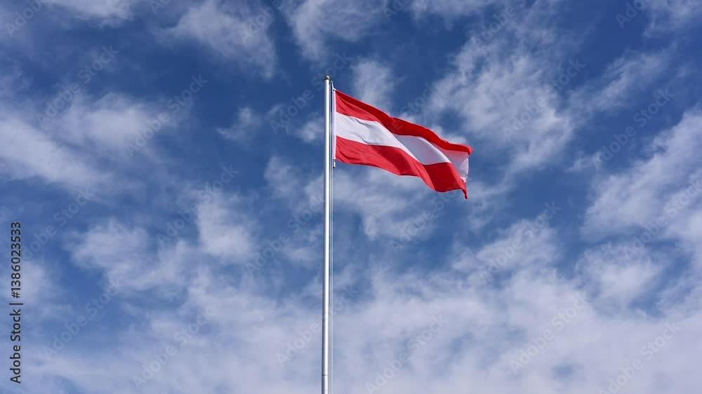 national flag of Austria is hoisted, flutters in the wind and is pulled down again national flag of Austria is hoisted, flutters in the wind and is pulled down again