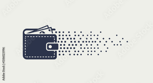Wallet with money spreading out in digital fragments
