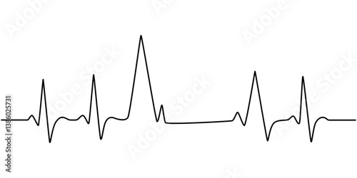 Continuous line representing a heartbeat outline vector art illustration, Heart beat one line. Continuous lines heart beats drawing. Wave pulse. Hand draw heartbeat. Design heartbeat for print. Black.