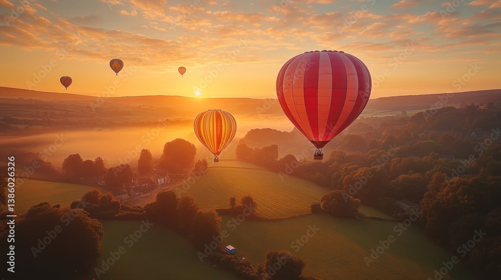 Fototapeta premium Sunrise Hot Air Balloons over Scenic Valley