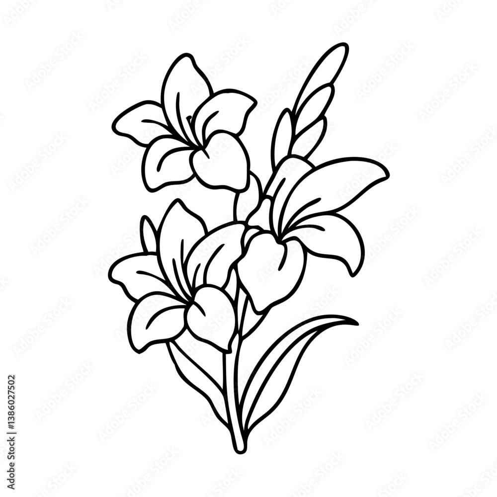 Obraz premium gladiolus flower icon, gladiolus flower line art - simple line art of gladiolus flower, perfect for gladiolus flower logos and icons