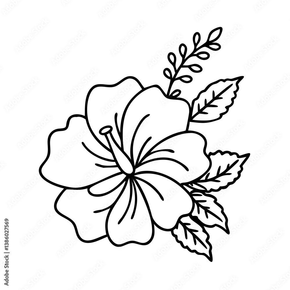 Obraz premium hibiscus flower icon, hibiscus flower line art - simple line art of hibiscus flower, perfect for hibiscus flower logos and icons