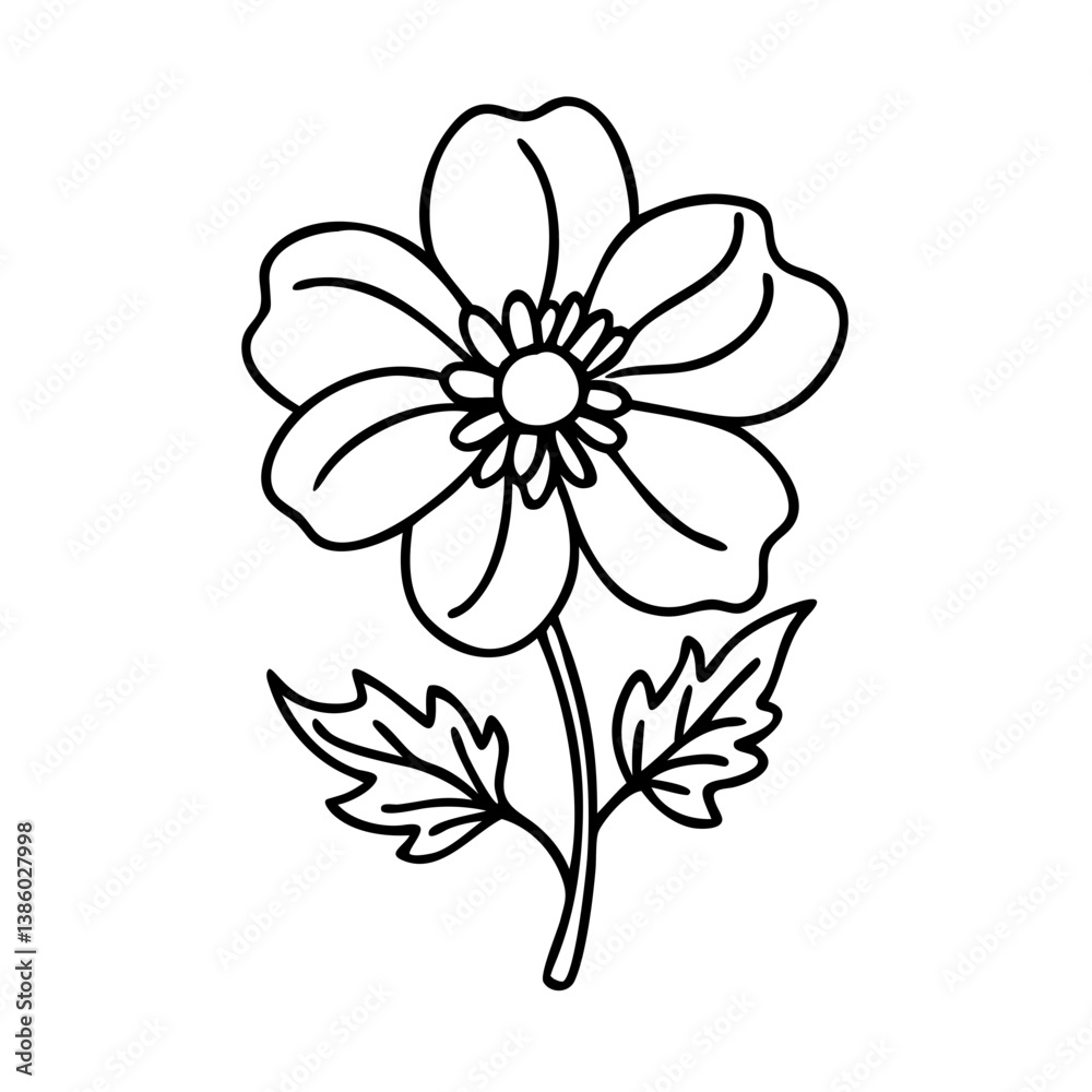 Obraz premium japanese anemone flower icon, japanese anemone flower line art - simple line art of japanese anemone flower, perfect for japanese anemone flower logos and icons