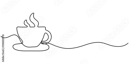 Cup of line drawing vector, line drawing cup design latte cup continuous line drawing illustration, Coffee cup continuous one line art drawing. Coffee shop concept. Coffees cup concept. 