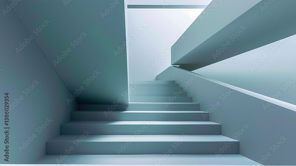 Fototapeta premium Modern architectural design displaying ascending stairs and a bright backdrop
