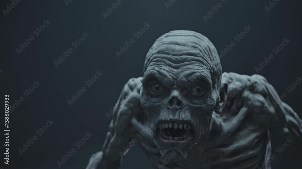 Skeletal nightmarish creature emerging from dark depths, crawling menacingly with hollow glowing eyes and agape fleshless jaw, embodying pure terror Skeletal nightmarish creature emerging from dark depths, crawling menacingly with hollow glowing eyes and agape fleshless jaw, embodying pure terror