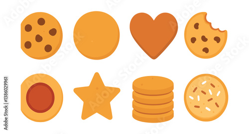 Cookie icons set: delicious assorted treats in flat design style