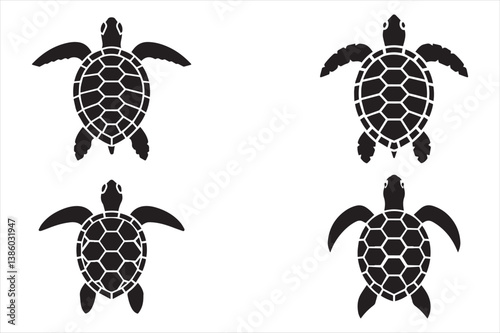 Sea turtle silhouette icon Set marine animal vector illustration