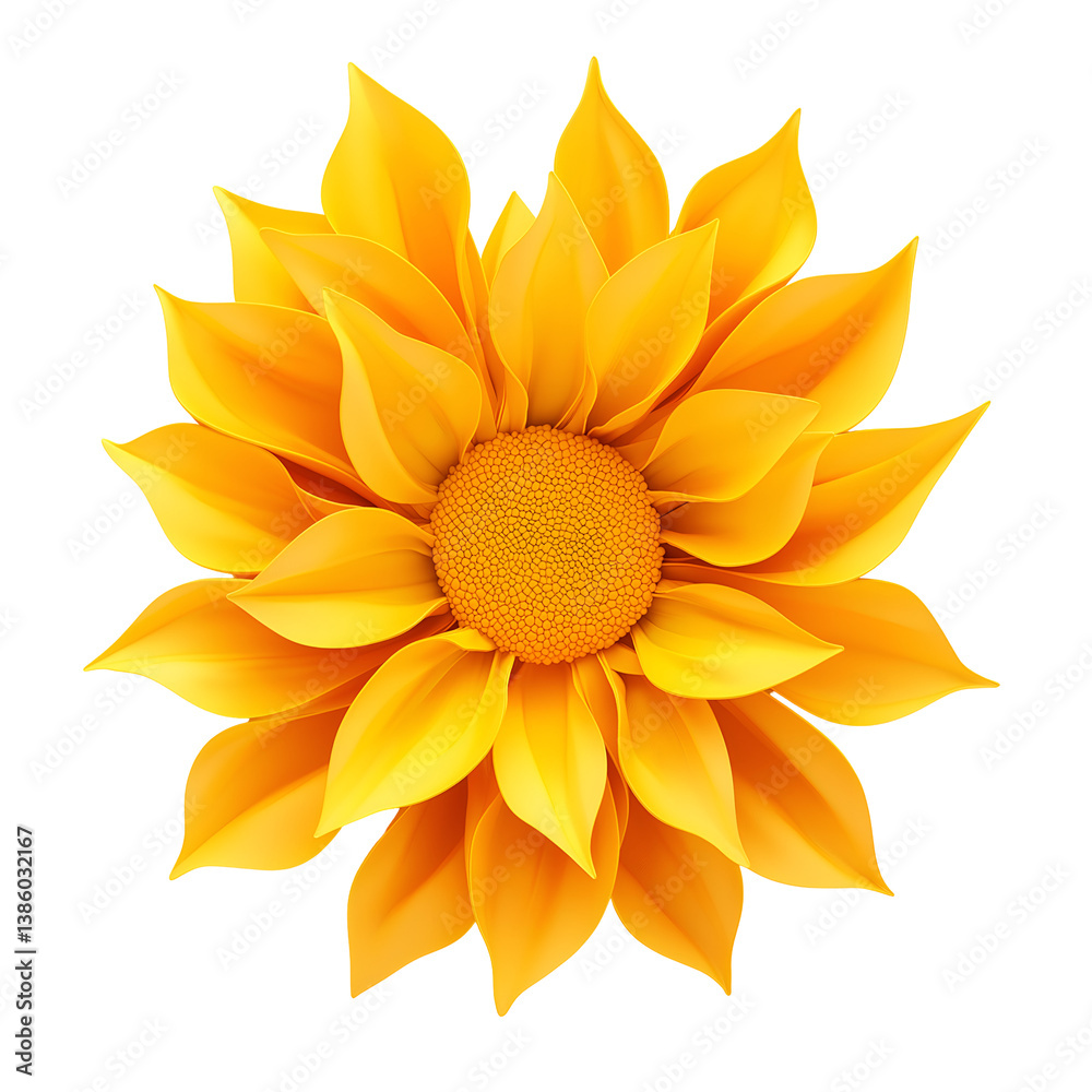Obraz premium A bright yellow sunflower with wide petals isolated on a white background