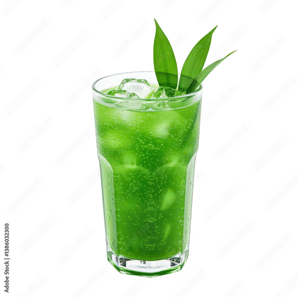 Iced Sparkling Green Drink with Fresh Leaf Garnish. Iced Sparkling Green Drink with Fresh Leaf Garnish.