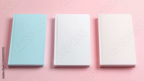 Wallpaper Mural Three Blank Pastel Notebooks on Pink Background Torontodigital.ca