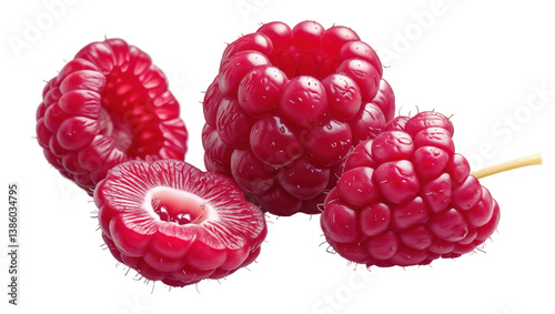 High-Quality PNG Image of Raspberries with Transparent Background..