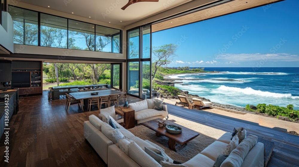 Fototapeta premium Oceanfront Luxury Living: Modern Home with Stunning Coastal Views