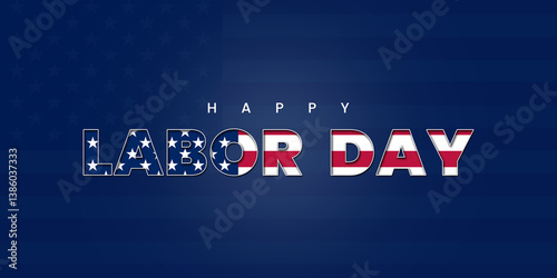 Cuadro en lienzo Happy labor day background design with american flag pattern typography on a dar