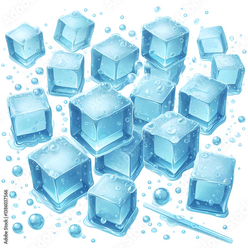 Light blue ice cubes.only in vector file isolated on white background