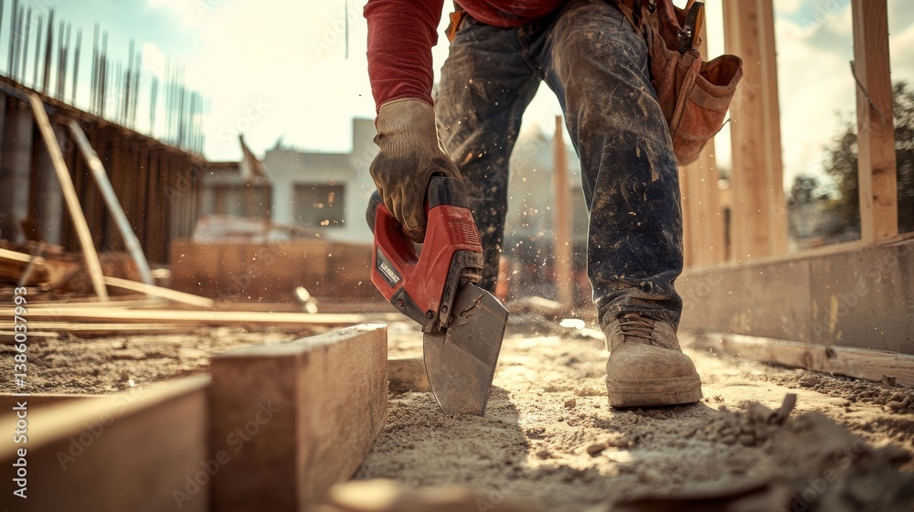 A Hispanic construction worker using a power tool on a construction site. Featuring craftsmanship and precision A Hispanic construction worker using a power tool on a construction site. Featuring craftsmanship and precision